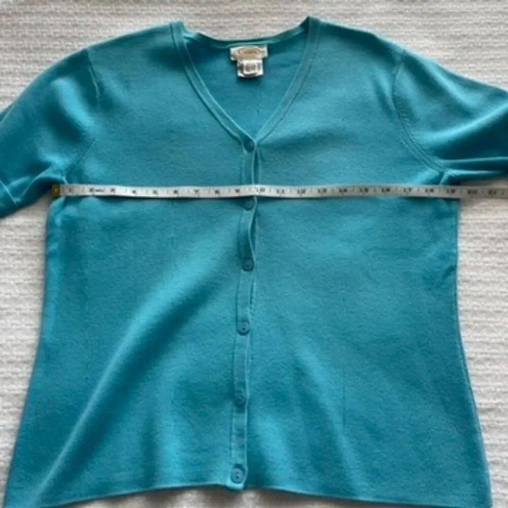M Talbots Blue Short-Sleeve V-Neck Cardigan